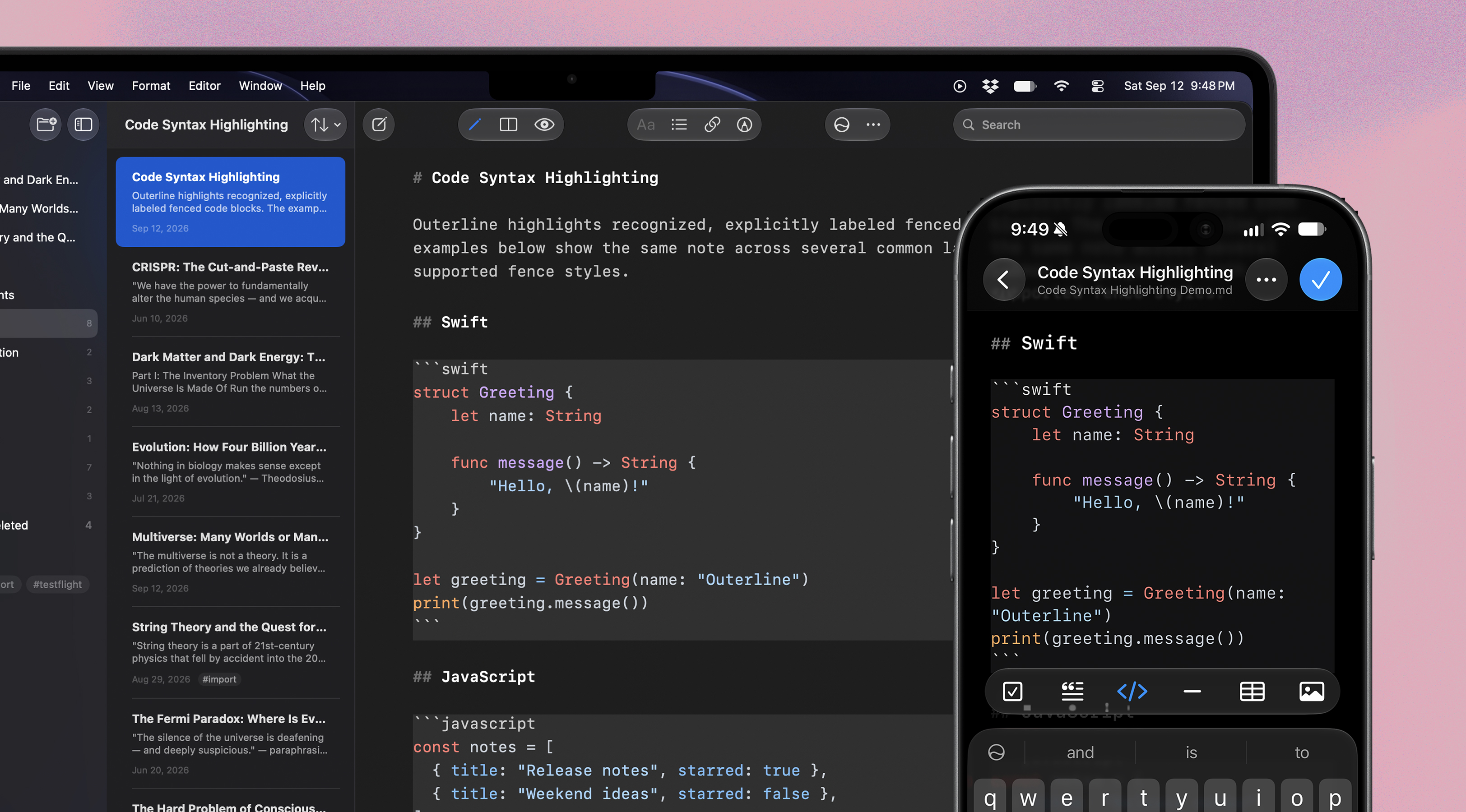 Outerline on Mac and iPhone